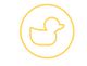 Yellow duck outline inside a circle on a white background.