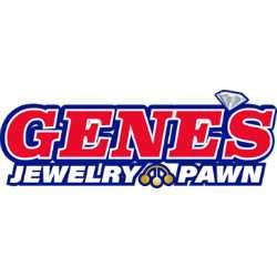 Logo with "GENE'S Jewelry & Pawn" in red and blue with a diamond and pawn icon.