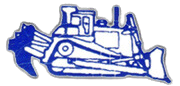 Dibujo de una excavadora azul y blanca sobre un fondo negro.