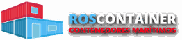 Dos contenedores apilados con el texto "ROSContainer Contenedores Marítimos".
