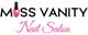 Logo di "Miss Vanity Nail Salon" con smalto rosa al posto della "I".