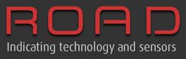 ROAD-Logo mit rotem Text auf dunklem Hintergrund und dem Untertitel "Indicating technology and sensors".