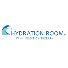 Logo for "The Hydration Room: IV and Injection Therapy," featuring a wave design.