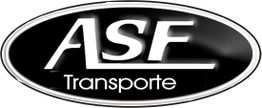 Logotipo oval preto com letras brancas "ASF Transporte".