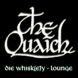 Schriftzug: "The Quaich" und "die whisk[e]y - lounge" auf schwarzem Hintergrund.