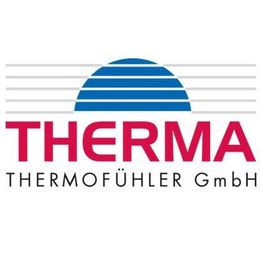 Logo von Therma Thermofühler GmbH mit halbem blauen Kreis und roten Buchstaben.