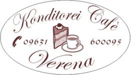 Logo der Konditorei Café Verena mit Torte, Tasse und Telefonnummer: 09631 600095.