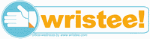 Logo mit einer stilisierten Hand und dem Text "Wristee!" in orange vor weißem Hintergrund.