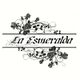 "La Esmeralda" in stilisiertem Text mit Rosenranken verziert.