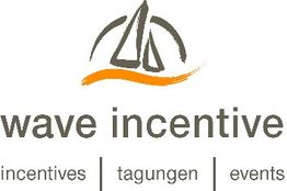 Logo mit Segelboot, orangener Linie und Text "wave incentive: incentives, tagungen, events".