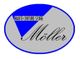 Ovales Logo mit blau-grauen Flächen, Text: "Haute Couture Stoffe Möller".