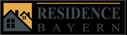 Logo mit zwei Häusern und Schriftzug "Residence Bayern" auf schwarzem Hintergrund.