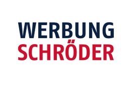 Text "Werbung Schröder" in blauer und roter Schrift auf weißem Hintergrund.