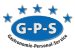 Logo: GPS in blauem Oval, darüber fünf blaue Sterne, darunter Text "Gastronomie-Personal-Service".