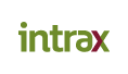 Logo mit grünem Text "intrax" und einem roten "x" am Ende.