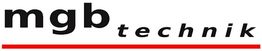 Logo mit Text "mgb technik", roter Unterstrich.