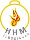 Logo mit gelbem Gasflaschenumriss, roter Flamme, darunter Schriftzug "HHM Flüssiggas".