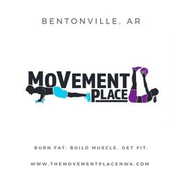 Movement Place logo with fitness figures and text about burning fat and building muscle.