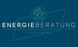 Logo mit Text "Energieberatung C. Kaufmann", Haus- und Blatt-Symbol darüber.