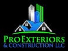 Logo of Pro Exteriors & Construction LLC with rooftops and city buildings above the text.