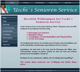 Webseite von "Uschi's Senioren-Service" mit Informationen zu Betreuungs- und Pflegediensten.