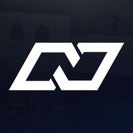 Abstract geometric logo with interlocking shapes on a dark background.