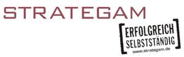 Logo von Strategam mit dem Slogan "Erfolgreich Selbstständig" und Website-Link.