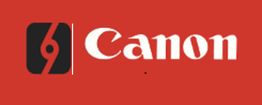 Red sign with stylized "Canon" logo and black symbol on left side.