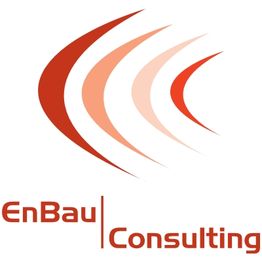 Logo von EnBau Consulting mit roten, geschwungenen Linien.