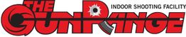 Text logo: "The Gun Range" with a bullet hole and target, labeled "Indoor Shooting Facility."