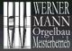 Logo mit Text: "Werner Mann Orgelbau Meisterbetrieb" und Darstellung von Orgelpfeifen.
