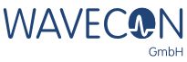 Logo von WAVECON GmbH mit blauer Schrift und stilisiertem Wellensymbol im Buchstaben "O".