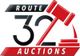 Logo of Route 32 Auctions with a red gavel and black text on a white background.