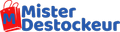 Red and blue Mister Destockeur logo with a stylized "M."