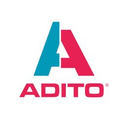 Logo mit stilisiertem Buchstaben "A" in Blau und Rot. Darunter steht der Schriftzug "ADITO".
