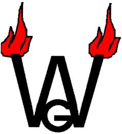 Schwarzes "WG" mit roten Flammen auf den Buchstabenenden auf weißem Hintergrund.