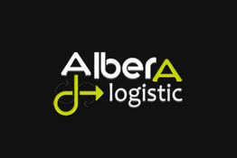 Logo de AlberA Logistic en blanco y verde con flecha y fondo negro.