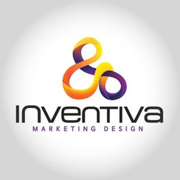 Logo con forma de infinito en colores cálidos, con texto: "Inventiva Marketing Design".