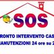 Logo SOS pronto intervento casa, manutenzioni 24 ore, con fumetto di emoji con casco e attrezzo.