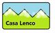 Montañas verdes en un logotipo con el texto "Casa Lenco" sobre un fondo azul claro.