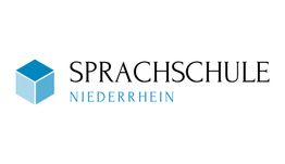 Logo der Sprachschule Niederrhein mit blauem Würfel links neben dem Schulnamen.