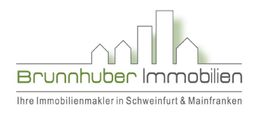 Logo von Brunnhuber Immobilien mit Gebäudesilhouetten und dem Text "Ihre Immobilienmakler in Schweinfurt & Mainfranken".