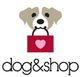 Illustration: Hund mit Tasche und Herzmotiv über dem Text "dog&shop".