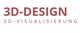 Text "3D-DESIGN" und "3D-VISUALISIERUNG" in roter Schrift auf weißem Hintergrund.