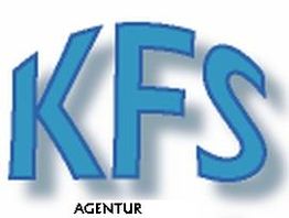 Blaues Logo mit den Buchstaben "KFS", darunter in kleiner Schrift "AGENTUR".
