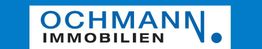 Logo von Ochmann Immobilien, blauer Hintergrund, schwarze und blaue Schrift.