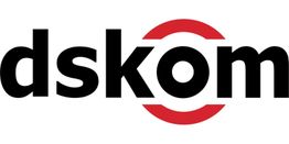 Logo mit dem Schriftzug "dskom" in Schwarz und einem roten Halbkreis über und unter dem Buchstaben "o".