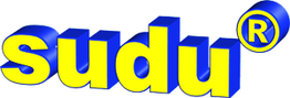 „Sudu“-Logo in blauen und gelben Buchstaben mit einem eingetragenen Markenzeichen-Symbol.