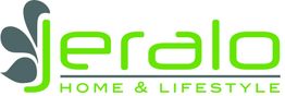 Logo mit grünem "jeralo" Schriftzug und grauem Blattform-Design, darunter "HOME & LIFESTYLE".