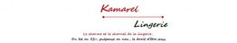 Texte "Kamarel Lingerie" avec slogan et tailles disponibles.